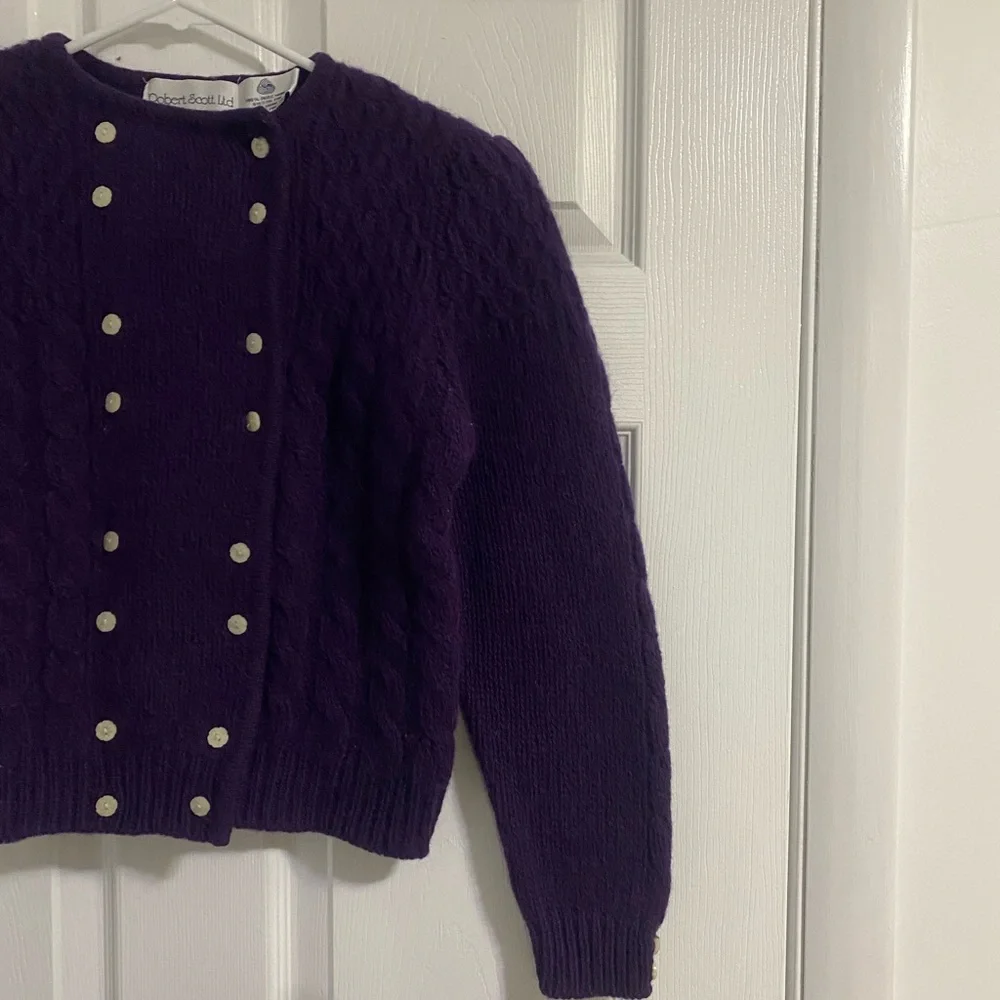Robert Scott Vintage Wool Flower Button Double Breasted Purple Sweater - Picture 5 of 10
